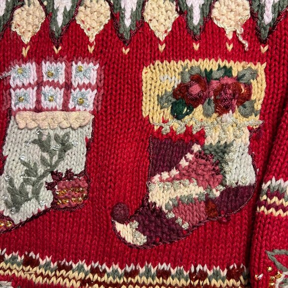 Vintage Slouchy Thick Knit Christmas Cardigan Grandma Chunky Fair Isle Large - Picture 4 of 15